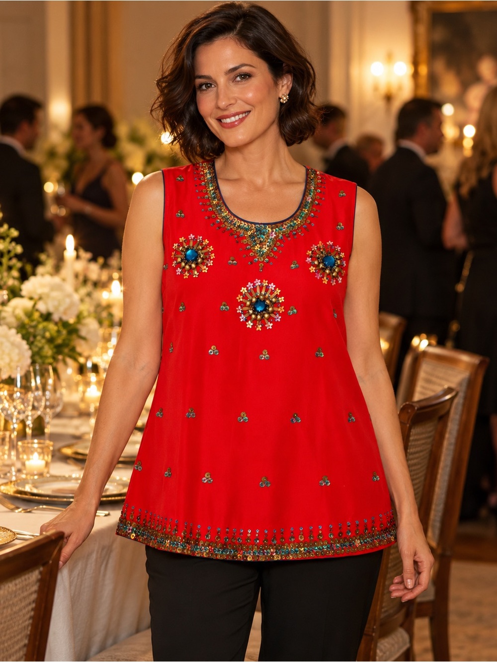 Red Indian Saree Blouse Choli Sleeveless Top Size 36 Beaded Sequin Made in India